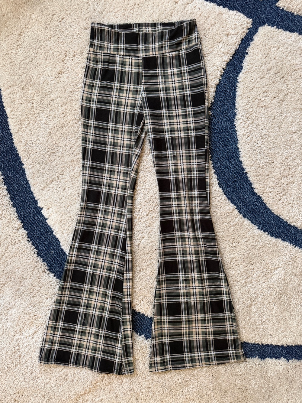 No Boundaries Black and Cream Plaid Flared Kids Pants